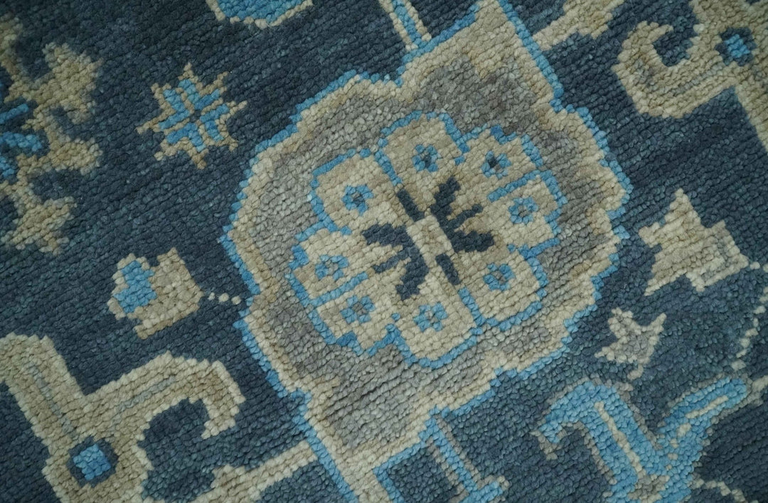 Ready to Ship Hand Knotted Oriental Turkish Oushak Blue and Camel Wool Area Rug - The Rug Decor