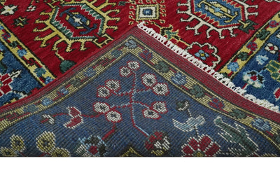 Red and Blue Antique Turkish Kashgar 5x8, 6x9, 8x10, 9x12, 10x14 and 12x15 Hand Knotted Red and Blue Traditional Vintage Persian Wool Rug | TRDCP813 - The Rug Decor