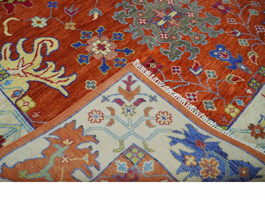 Red and Ivory Vibrant colorful Hand knotted Traditional Oushak 9x12 Wool Area Rug - The Rug Decor
