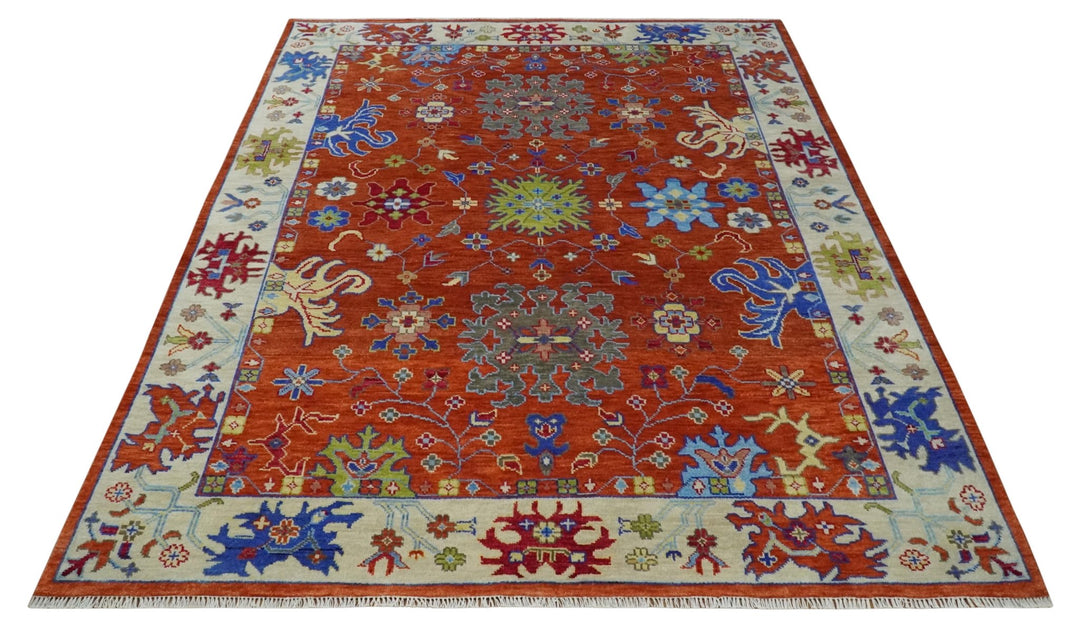 Red and Ivory Vibrant colorful Hand knotted Traditional Oushak 9x12 Wool Area Rug - The Rug Decor