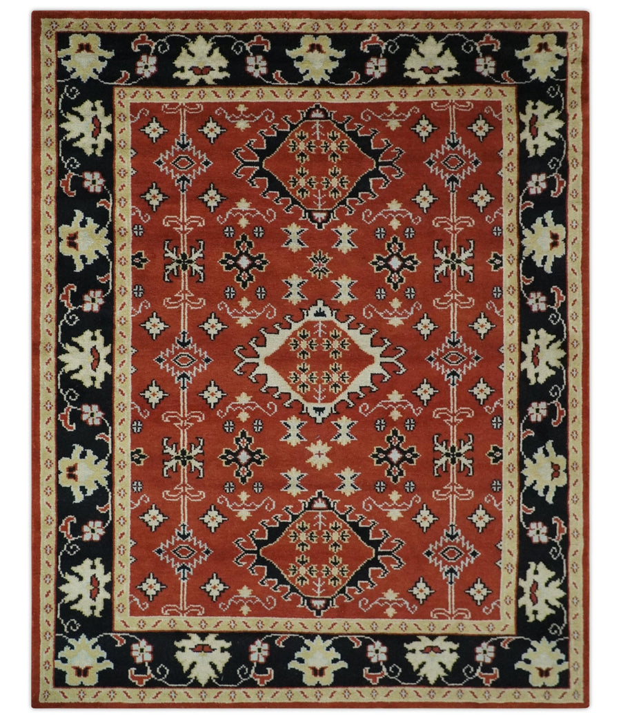 Red, Black and Beige Traditional Oriental Hand Knotted Custom Made Wool Area Rug - The Rug Decor