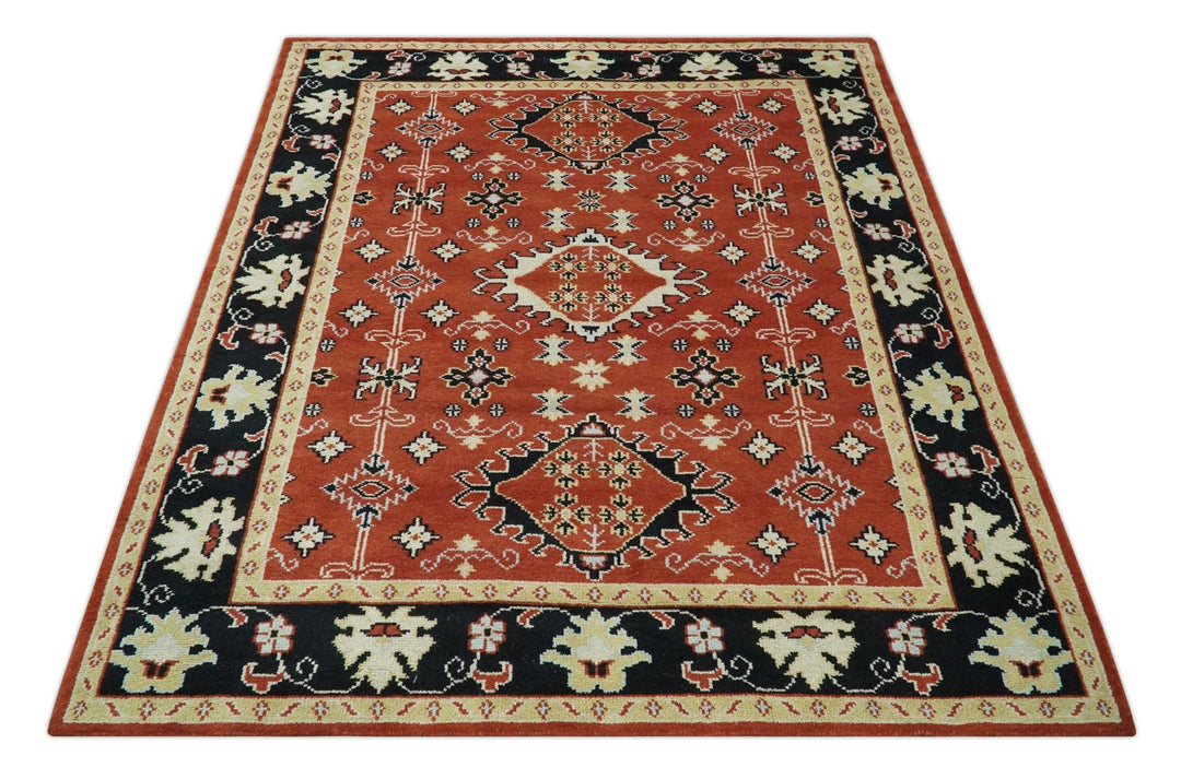 Red, Black and Beige Traditional Oriental Hand Knotted Custom Made Wool Area Rug - The Rug Decor