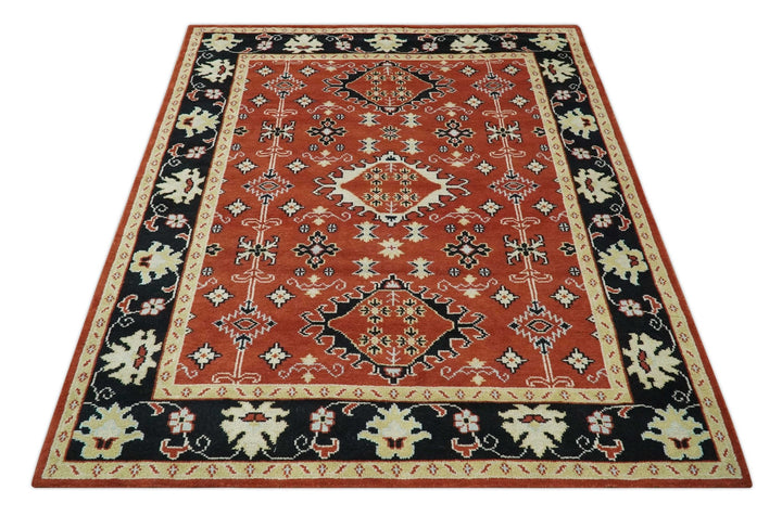 Red, Black and Beige Traditional Oriental Hand Knotted Custom Made Wool Area Rug - The Rug Decor