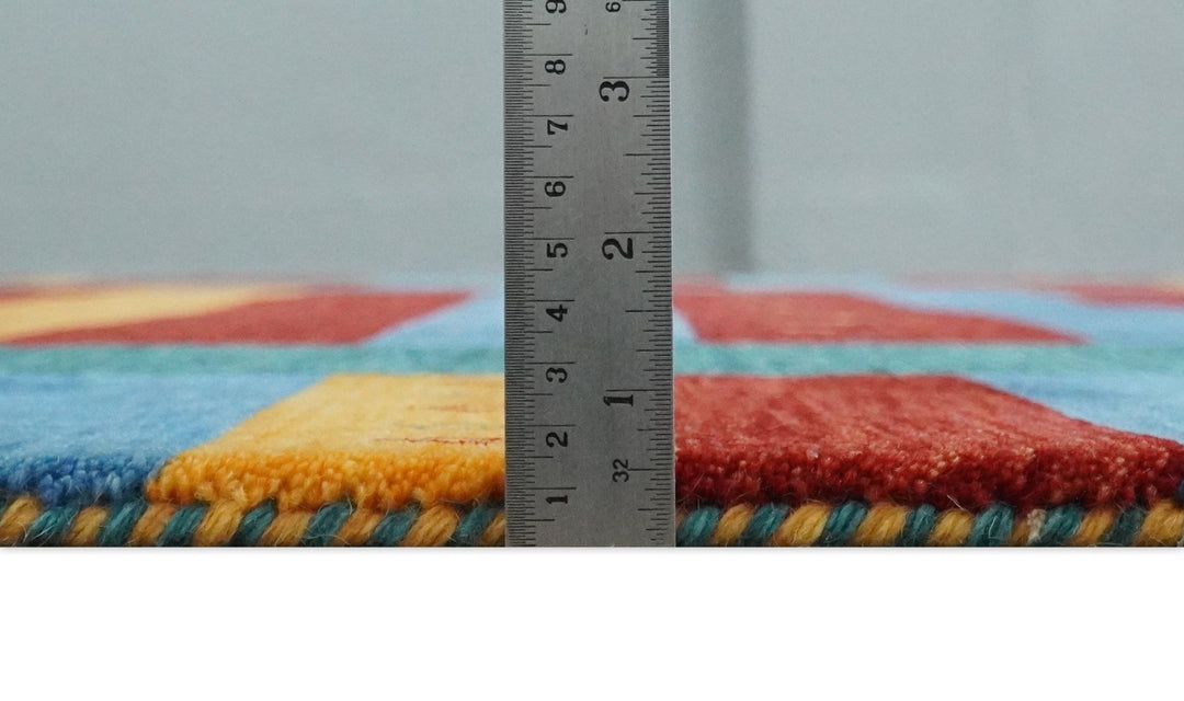 Red, Blue, Yellow and Green Striped Wool Hand Woven Southwestern Lori Gabbeh Rug| KNT17 - The Rug Decor