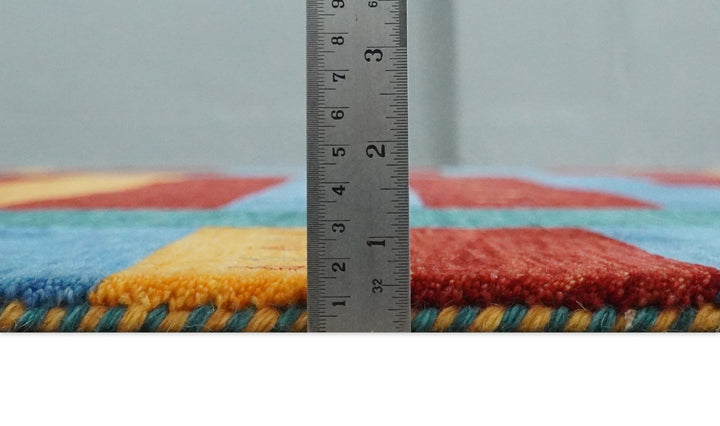 Red, Blue, Yellow and Green Striped Wool Hand Woven Southwestern Lori Gabbeh Rug| KNT17 - The Rug Decor