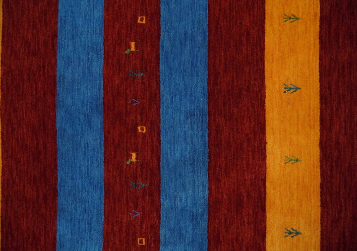 Red, Blue, Yellow and Green Striped Wool Hand Woven Southwestern Lori Gabbeh Rug| KNT17 - The Rug Decor