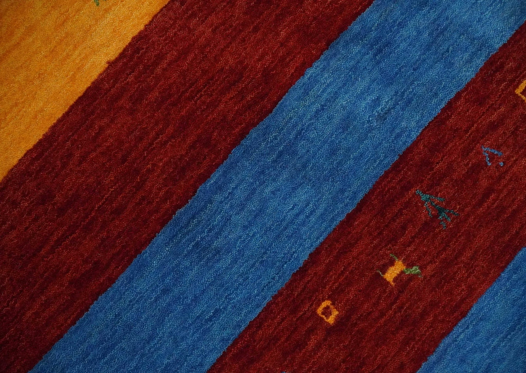 Red, Blue, Yellow and Green Striped Wool Hand Woven Southwestern Lori Gabbeh Rug| KNT17 - The Rug Decor