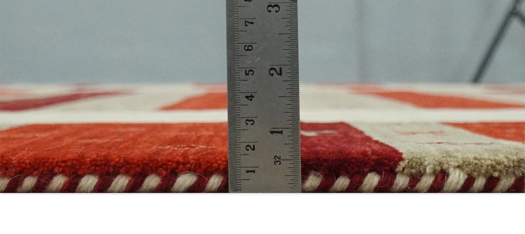 Red, Maroon and Beige Striped Wool Hand Woven Southwestern Lori Gabbeh Rug| KNT26 - The Rug Decor