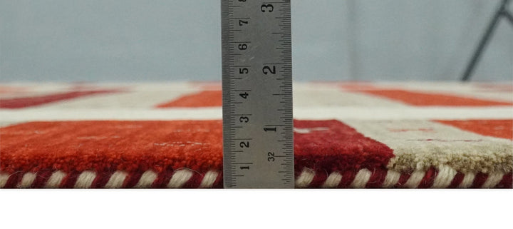 Red, Maroon and Beige Striped Wool Hand Woven Southwestern Lori Gabbeh Rug| KNT26 - The Rug Decor