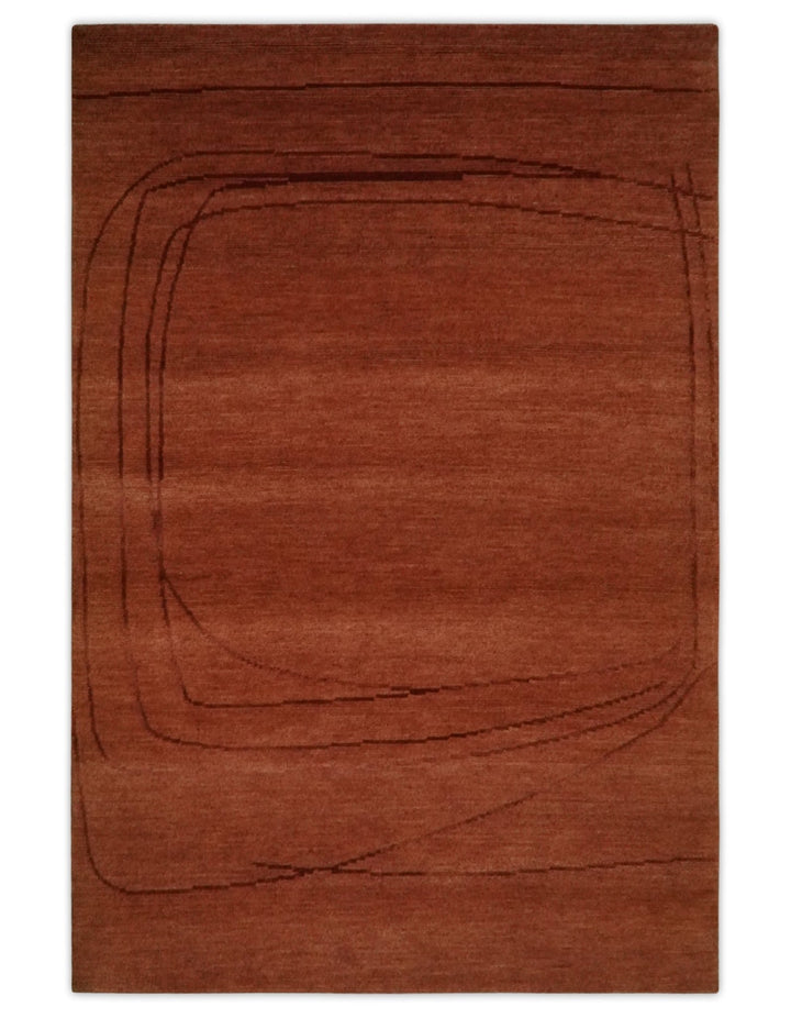 Rust and Brown Modern Stripes Design Hand loom 4x6 wool Area Rug - The Rug Decor