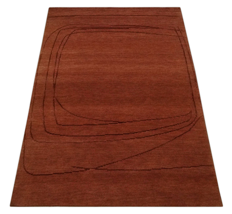 Rust and Brown Modern Stripes Design Hand loom 4x6 wool Area Rug - The Rug Decor