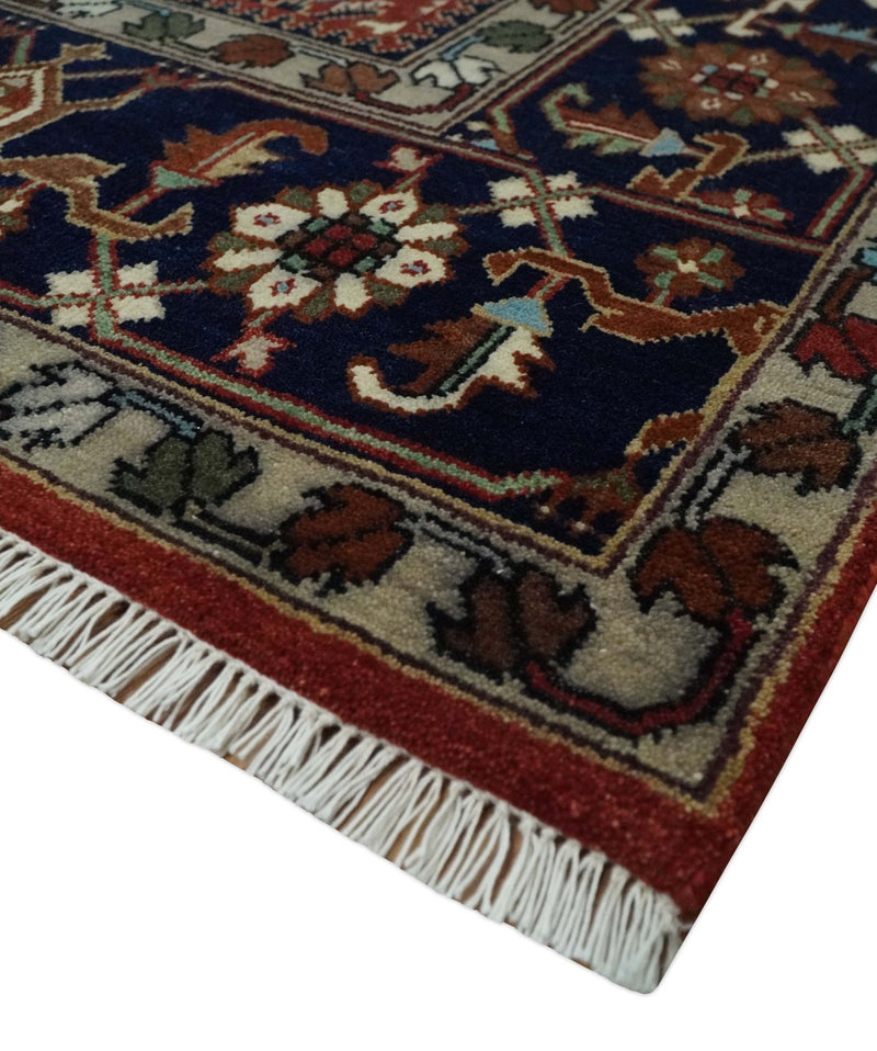 Rust, Blue and Beige Hand Knotted Antique 8x10 Traditional Wool Rug - The Rug Decor