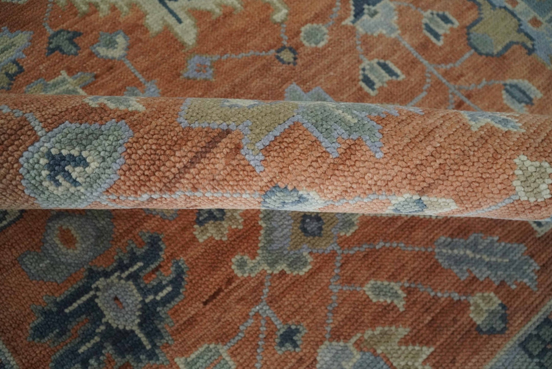 Rust, Blue and Silver Hand Knotted Traditional Multi Size Oushak Wool Area Rug - The Rug Decor