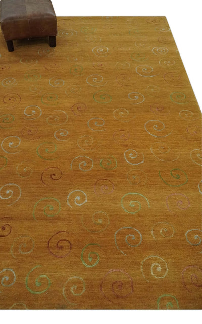 Rust, Gold, Silver and Green snail Design Hand loom 5x8 wool and Art Silk Area Rug - The Rug Decor