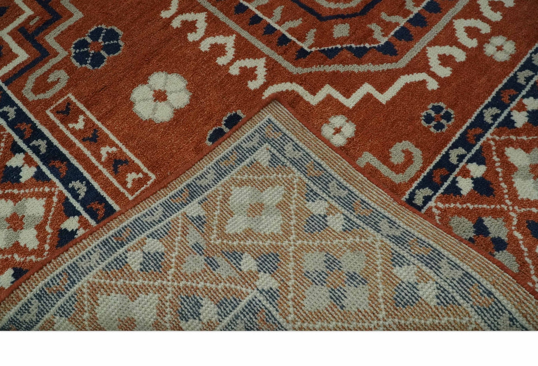 Rust, Ivory and Blue Traditional Mamluk design Hand Knotted Custom Made wool Area Rug - The Rug Decor