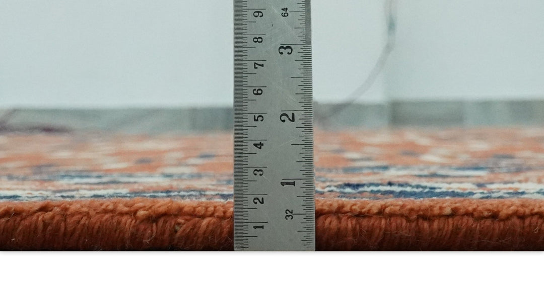 Rust, Ivory and Blue Traditional Mamluk design Hand Knotted Custom Made wool Area Rug - The Rug Decor