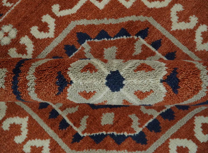 Rust, Ivory and Blue Traditional Mamluk design Hand Knotted Custom Made wool Area Rug - The Rug Decor