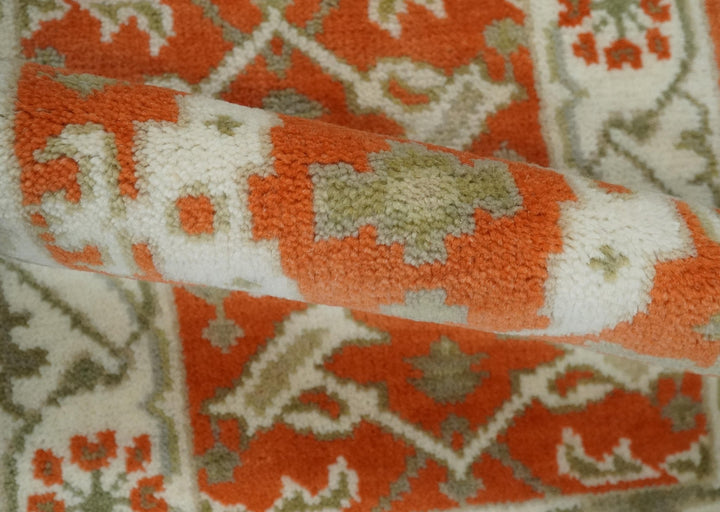 Rust, Ivory and Olive hand knotted 2x3 Oriental Oushak Wool Area Rug - The Rug Decor