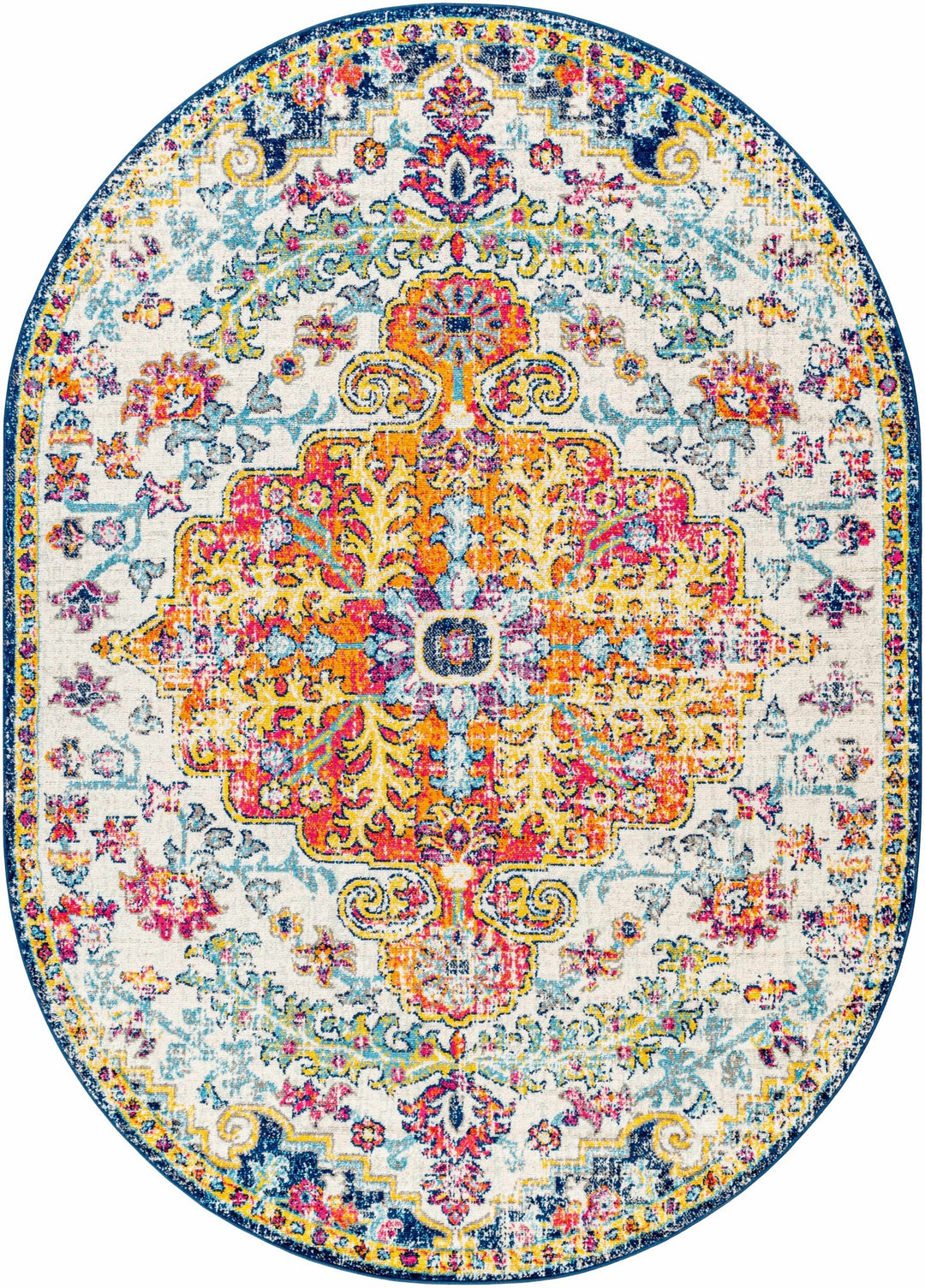 Rust, Ivory and Teal Traditional Medallion Heriz Multi size Turkish Design area Rug - The Rug Decor