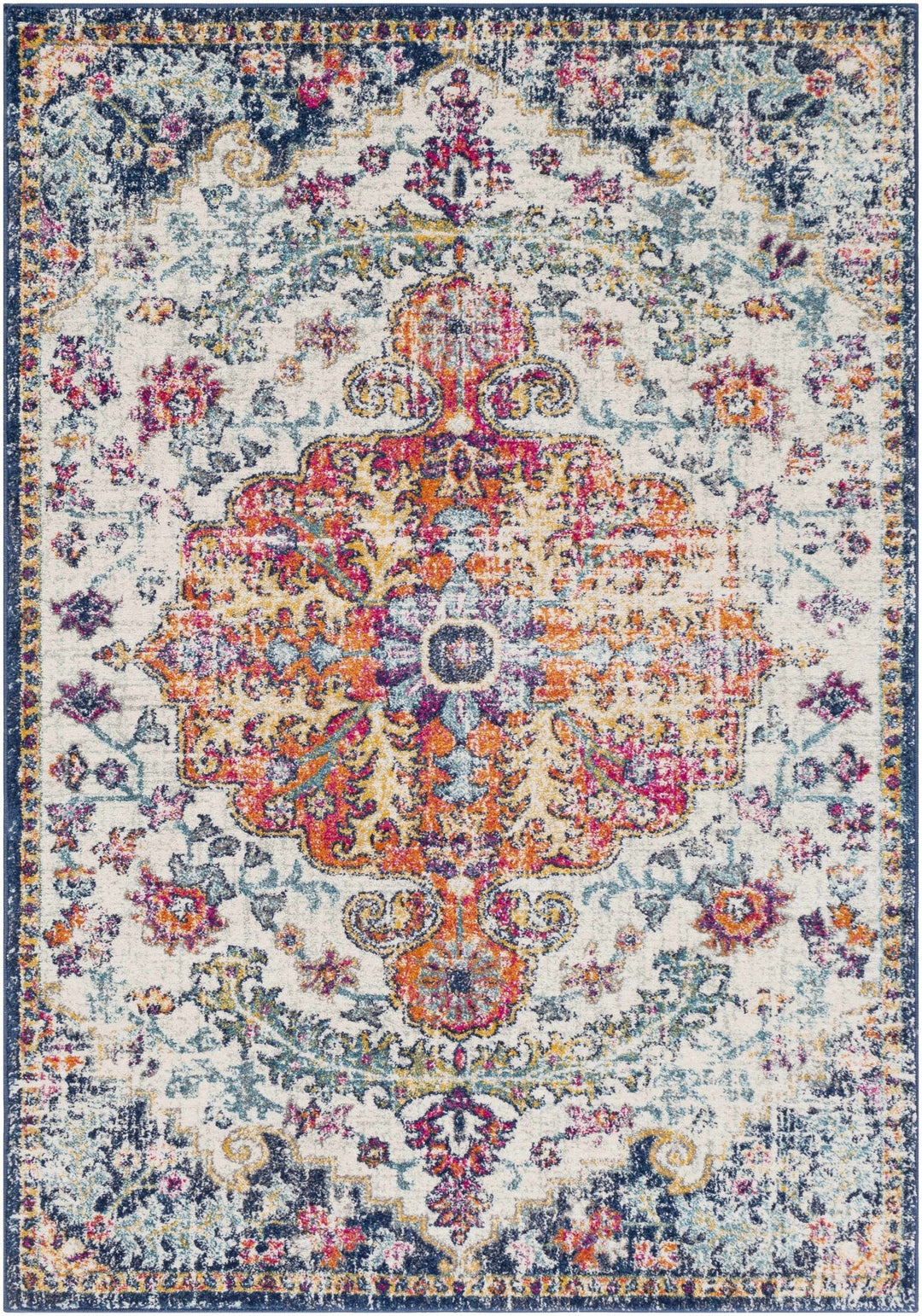 Rust, Ivory and Teal Traditional Medallion Heriz Multi size Turkish Design area Rug - The Rug Decor