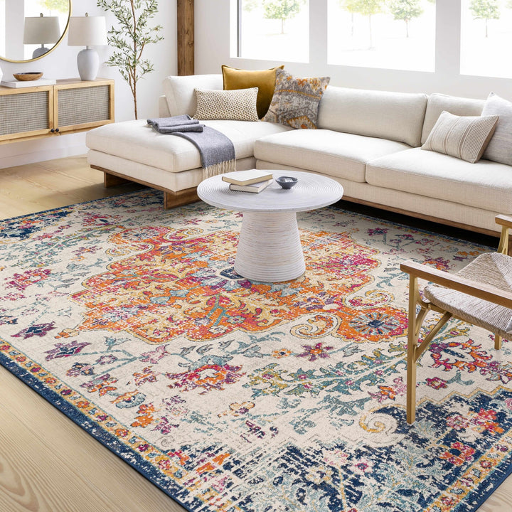 Rust, Ivory and Teal Traditional Medallion Heriz Multi size Turkish Design area Rug - The Rug Decor