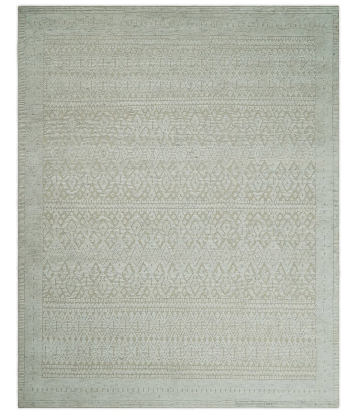 Shabby Chic 8x10 Hand Knotted Woolen Modern Contemporary Beige and Ivory Tribal Area Rug | TRI53742 - The Rug Decor