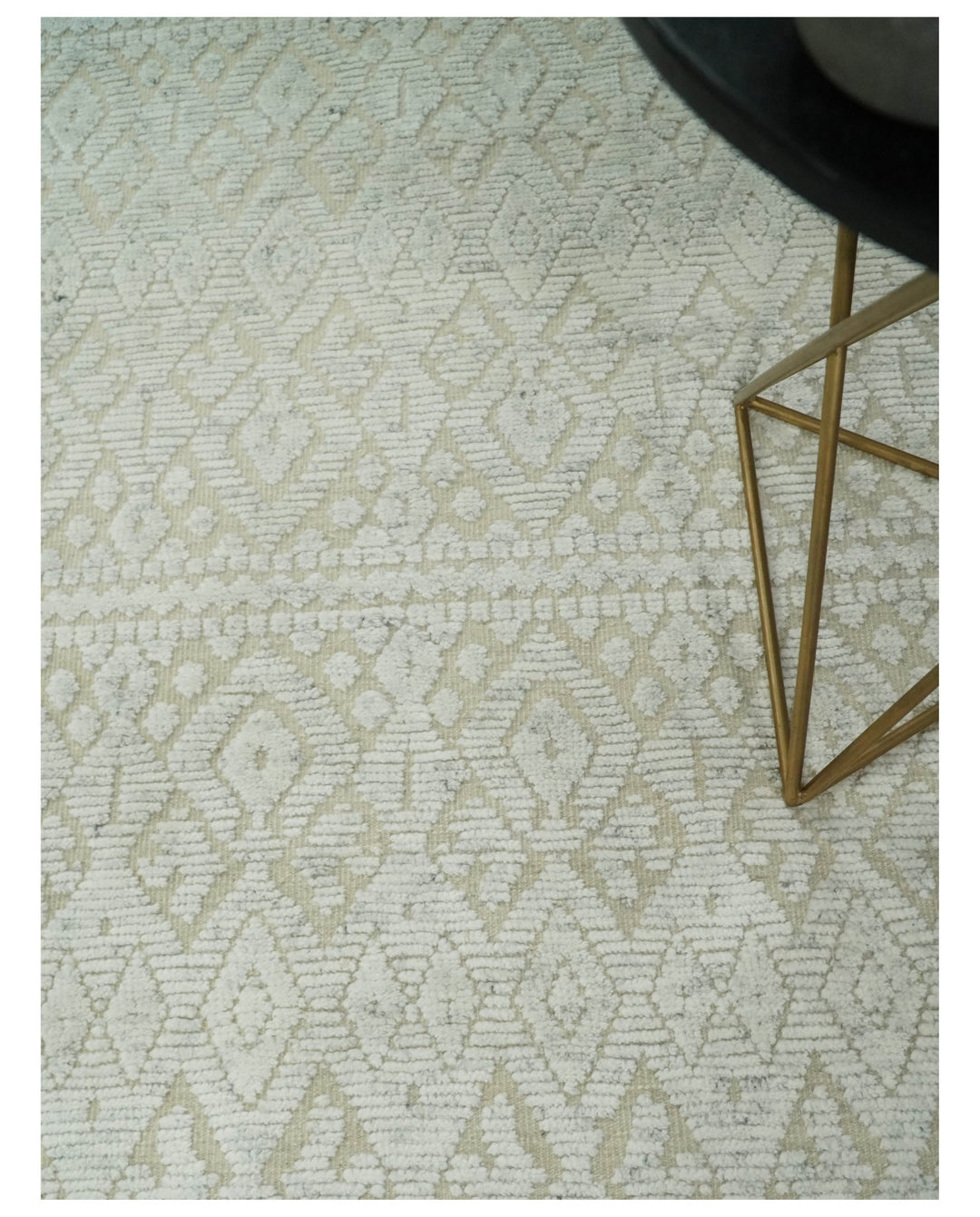 Shabby Chic 8x10 Hand Knotted Woolen Modern Contemporary Beige and Ivory Tribal Area Rug | TRI53742 - The Rug Decor