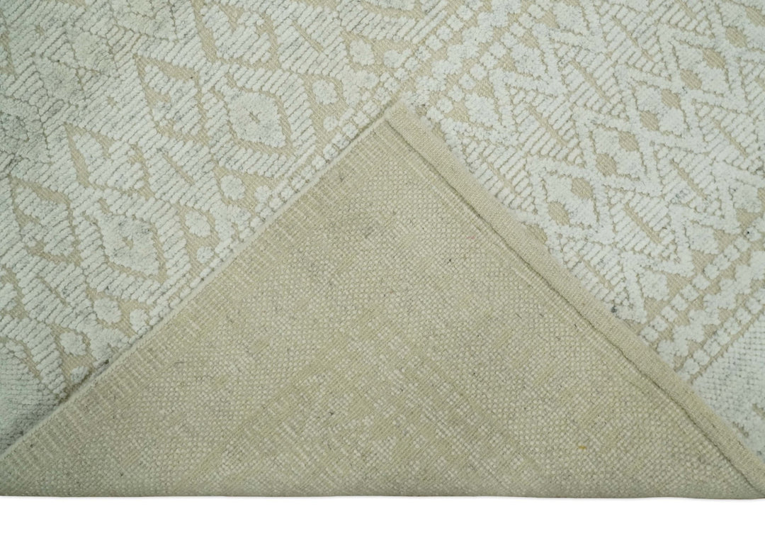 Shabby Chic 8x10 Hand Knotted Woolen Modern Contemporary Beige and Ivory Tribal Area Rug | TRI53742 - The Rug Decor