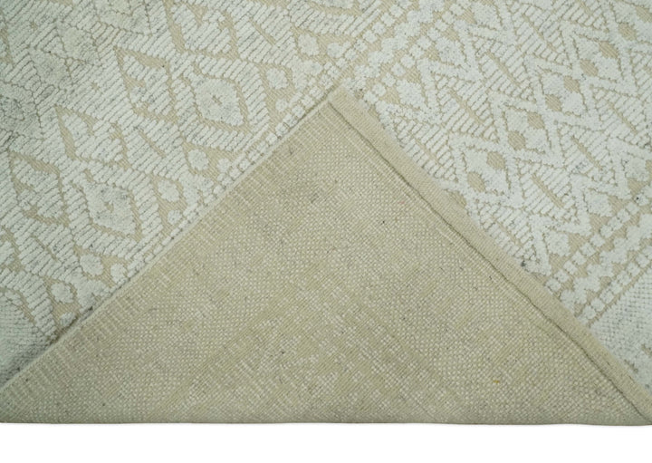 Shabby Chic 8x10 Hand Knotted Woolen Modern Contemporary Beige and Ivory Tribal Area Rug | TRI53742 - The Rug Decor