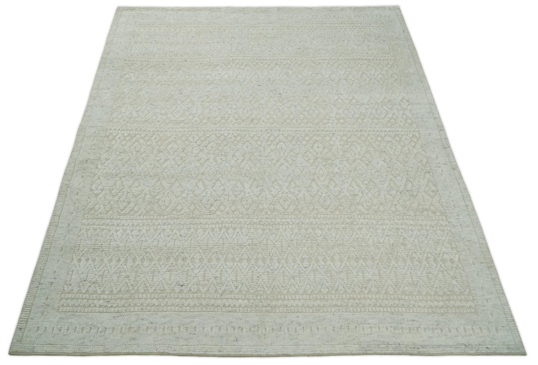 Shabby Chic 8x10 Hand Knotted Woolen Modern Contemporary Beige and Ivory Tribal Area Rug | TRI53742 - The Rug Decor