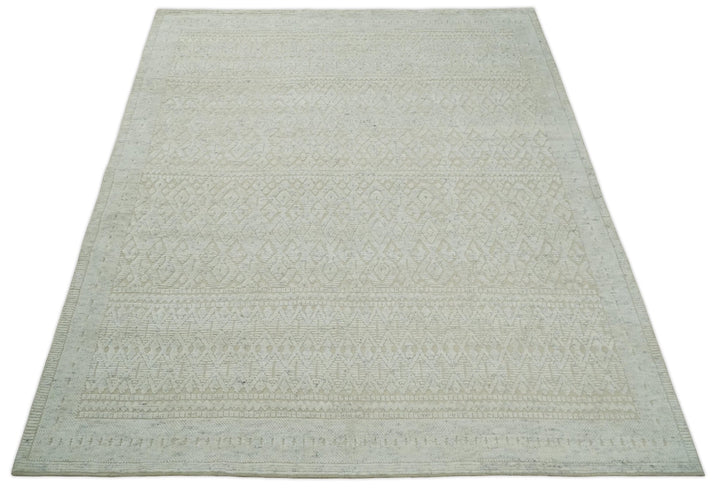 Shabby Chic 8x10 Hand Knotted Woolen Modern Contemporary Beige and Ivory Tribal Area Rug | TRI53742 - The Rug Decor