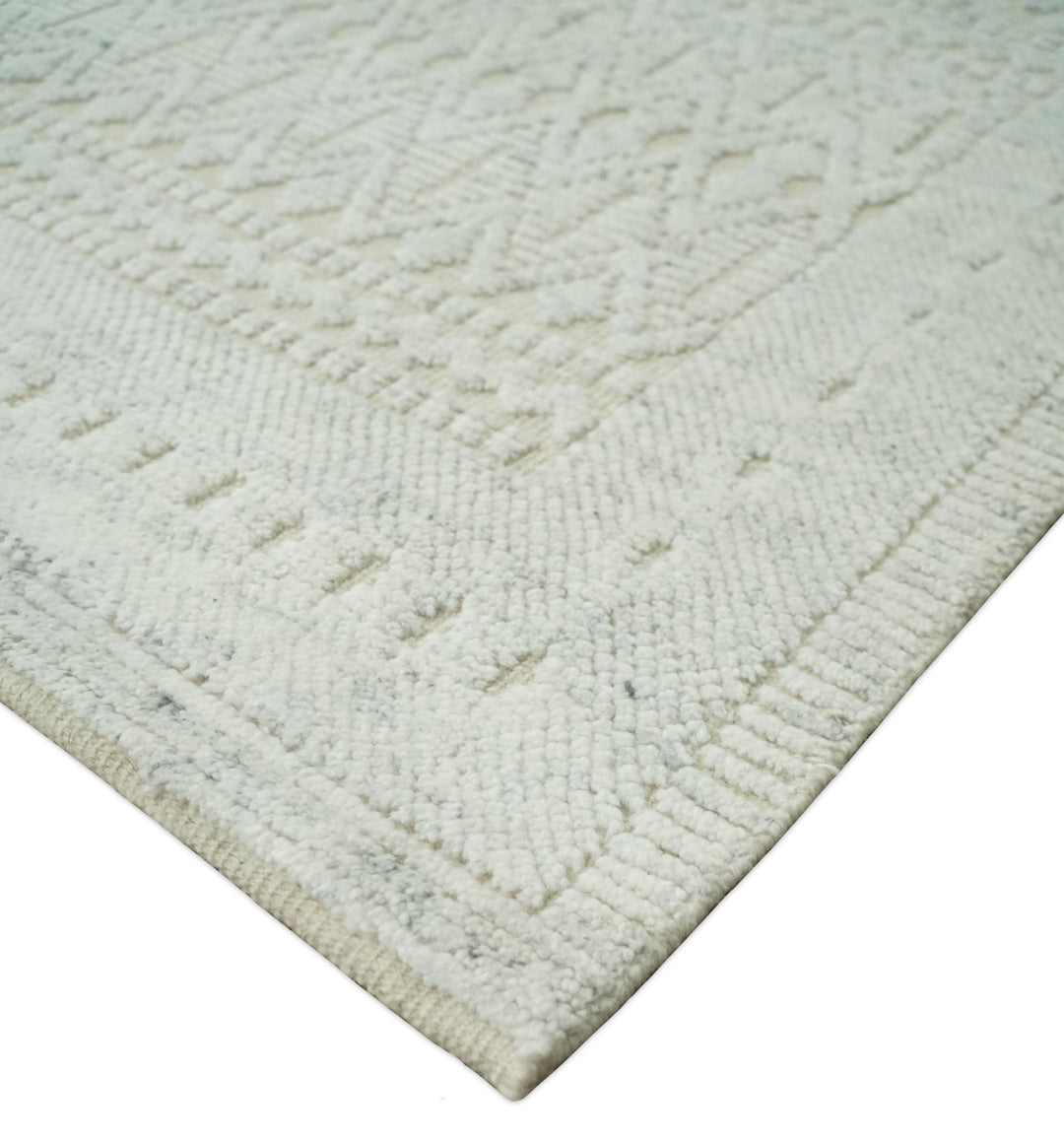 Shabby Chic 8x10 Hand Knotted Woolen Modern Contemporary Beige and Ivory Tribal Area Rug | TRI53742 - The Rug Decor