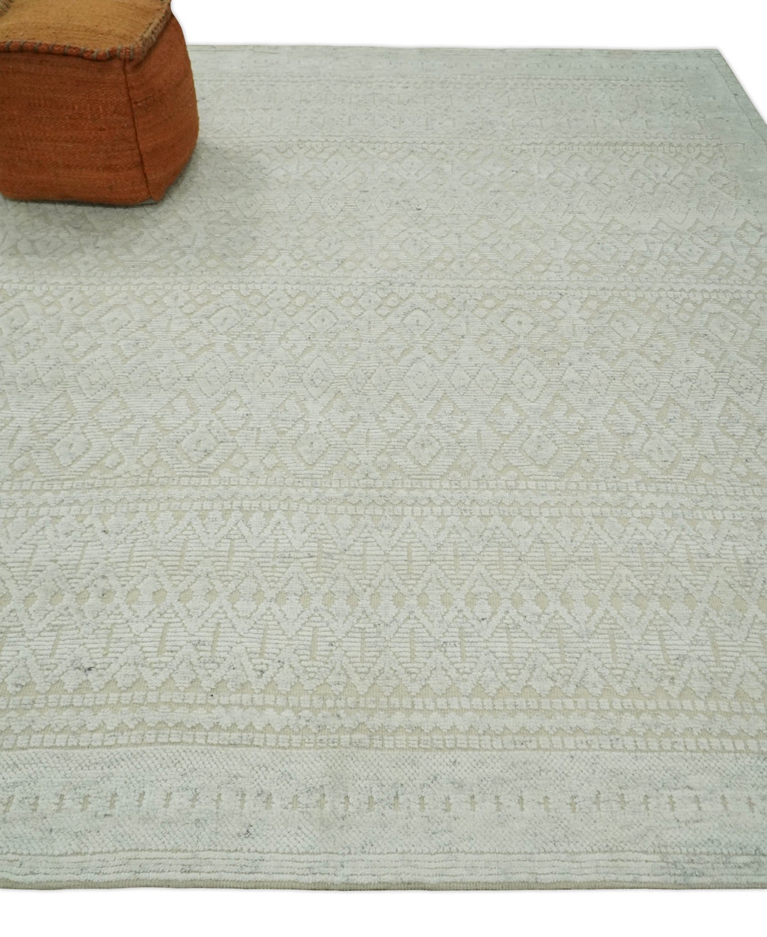 Shabby Chic 8x10 Hand Knotted Woolen Modern Contemporary Beige and Ivory Tribal Area Rug | TRI53742 - The Rug Decor