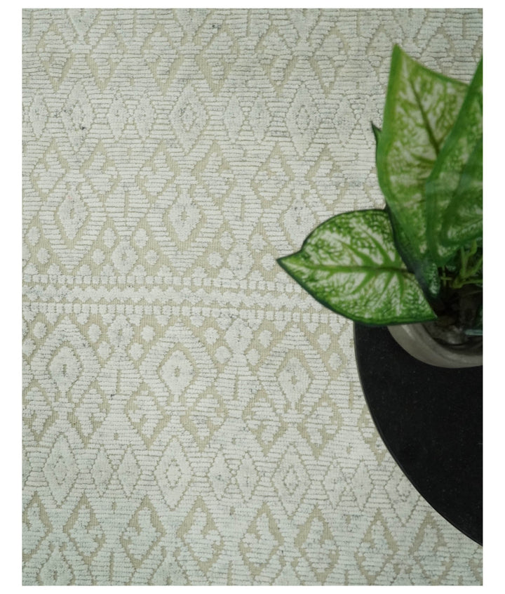 Shabby Chic 8x10 Hand Knotted Woolen Modern Contemporary Beige and Ivory Tribal Area Rug | TRI53742 - The Rug Decor
