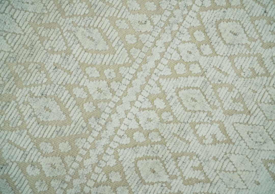 Shabby Chic 8x10 Hand Knotted Woolen Modern Contemporary Beige and Ivory Tribal Area Rug | TRI53742 - The Rug Decor