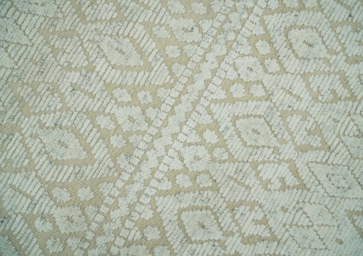 Shabby Chic 8x10 Hand Knotted Woolen Modern Contemporary Beige and Ivory Tribal Area Rug | TRI53742 - The Rug Decor