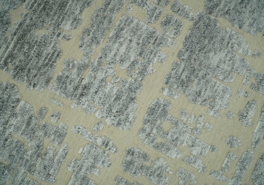 Shabby Chic 8x10 Hand Knotted Woolen Modern Contemporary Beige and Silver Tribal Area Rug | TRI53743 - The Rug Decor