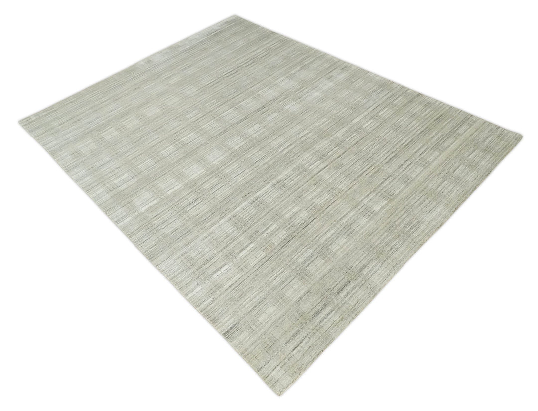 Shaded Beige, Camel and Brown Scandinavian 8x10 Hand Made Blended Wool Flatwoven Area Rug | KE34 - The Rug Decor