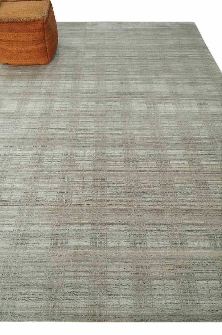 Shaded Beige, Camel and Brown Scandinavian 8x10 Hand Made Blended Wool Flatwoven Area Rug | KE34 - The Rug Decor