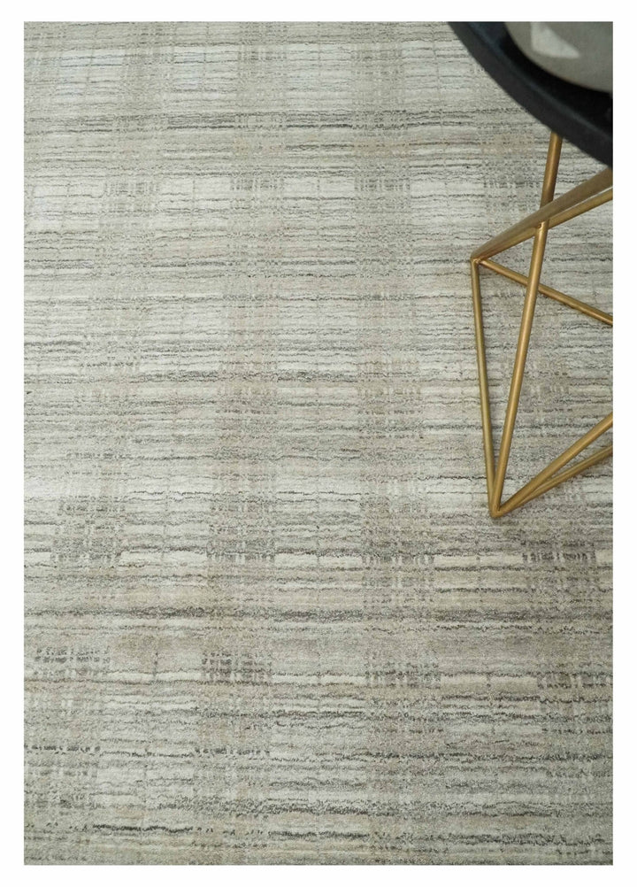 Shaded Beige, Camel and Brown Scandinavian 8x10 Hand Made Blended Wool Flatwoven Area Rug | KE34 - The Rug Decor