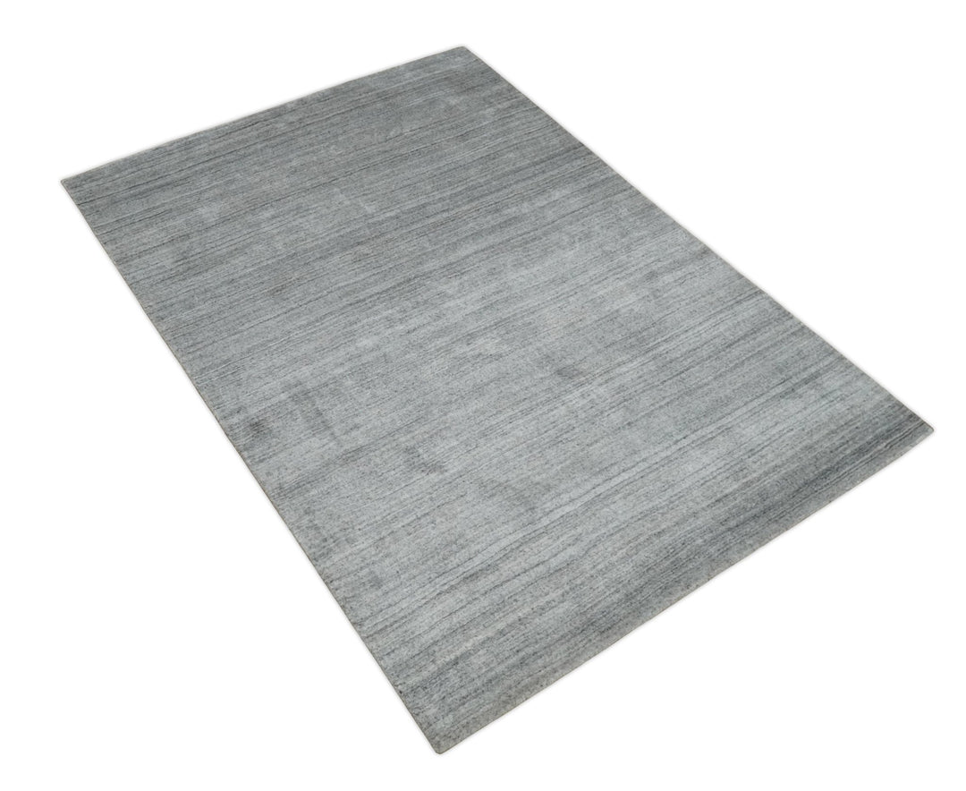 Shaded Silver Gray Scandinavian 5x7 Blended Bamboo Silk Flatwoven Area Rug, Dinning, Kids Rug | HL31 - The Rug Decor