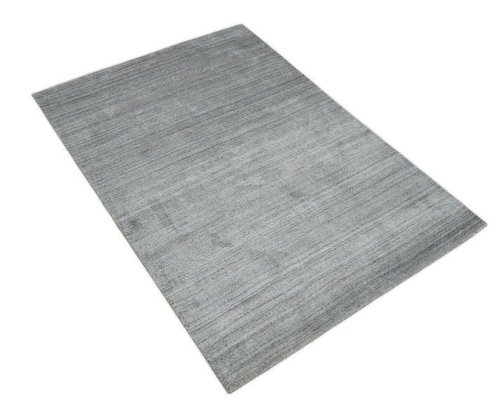 Shaded Silver Gray Scandinavian 5x7 Blended Bamboo Silk Flatwoven Area Rug, Dinning, Kids Rug | HL31 - The Rug Decor
