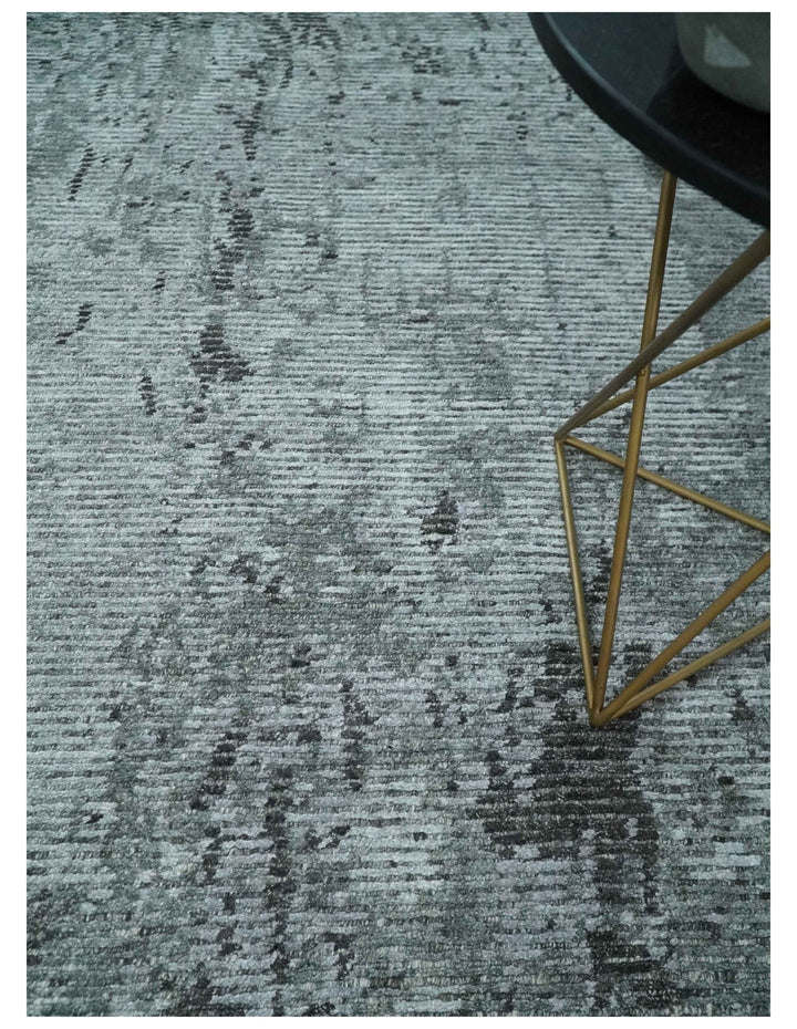 Silver and Charcoal Rug 8x10 Hand Woven Abstract Area Rug - The Rug Decor