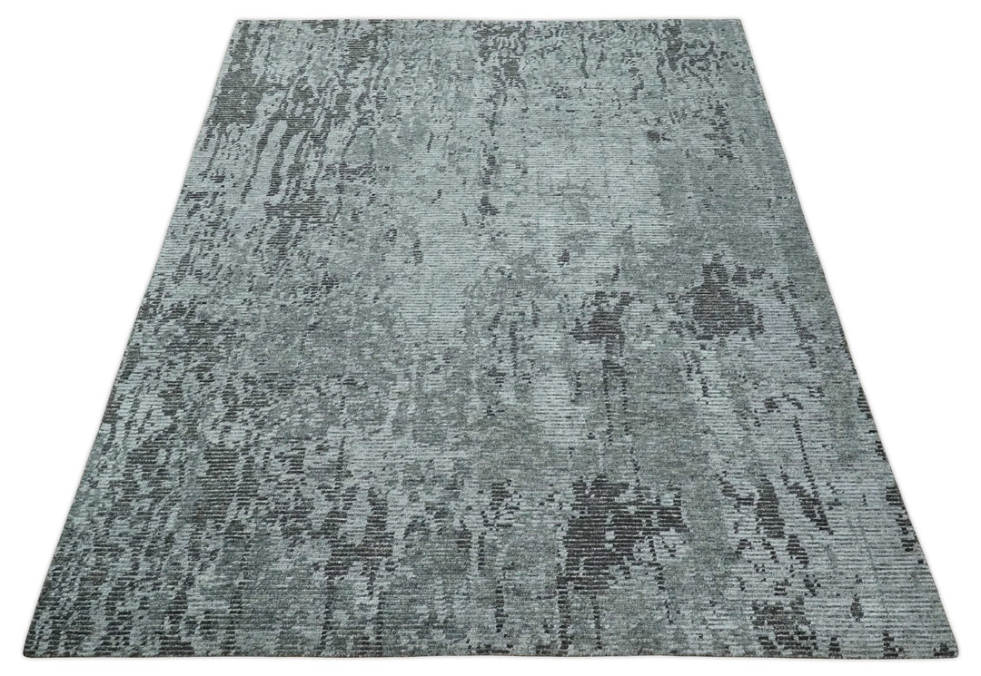 Silver and Charcoal Rug 8x10 Hand Woven Abstract Area Rug - The Rug Decor