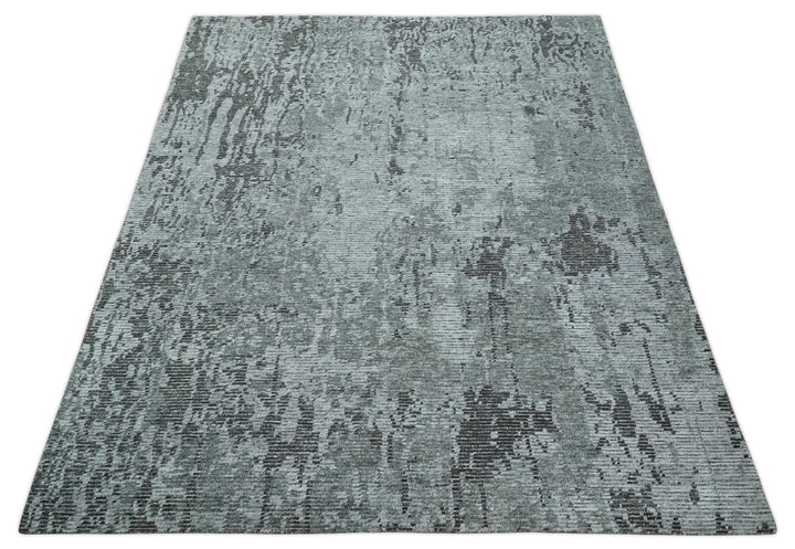 Silver and Charcoal Rug 8x10 Hand Woven Abstract Area Rug - The Rug Decor