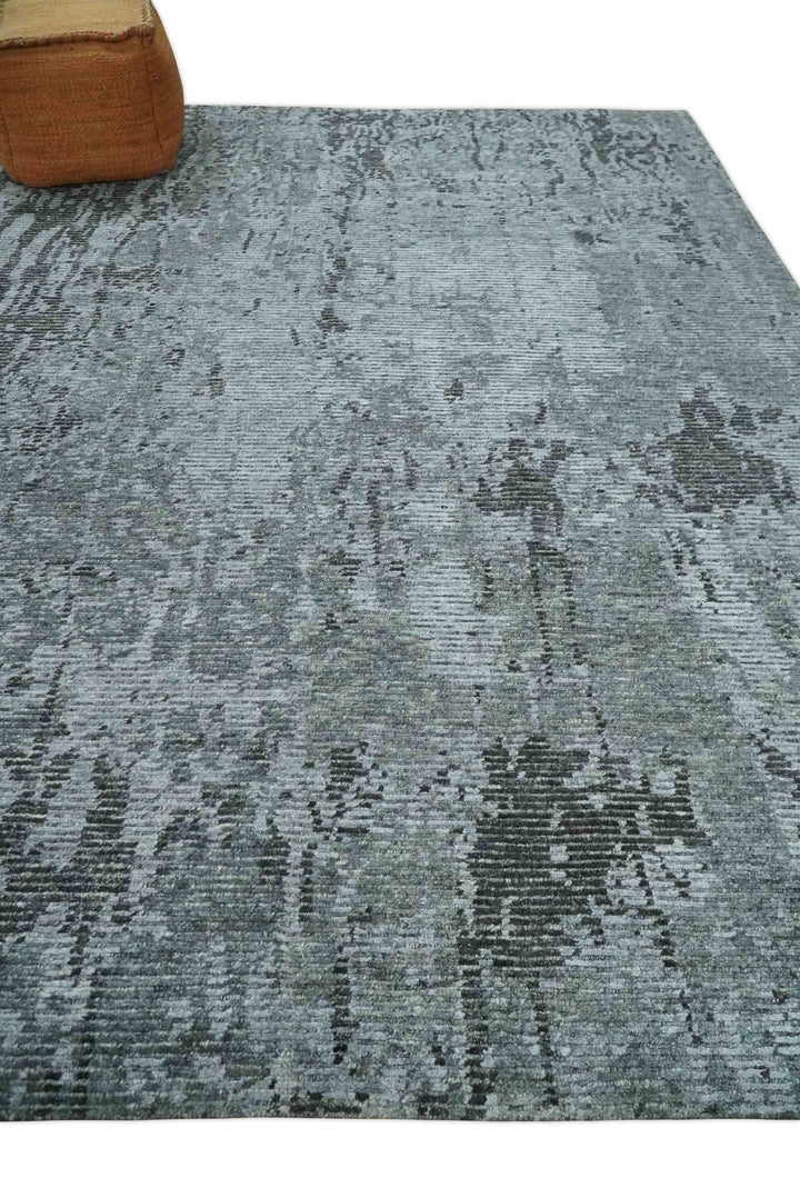 Silver and Charcoal Rug 8x10 Hand Woven Abstract Area Rug - The Rug Decor