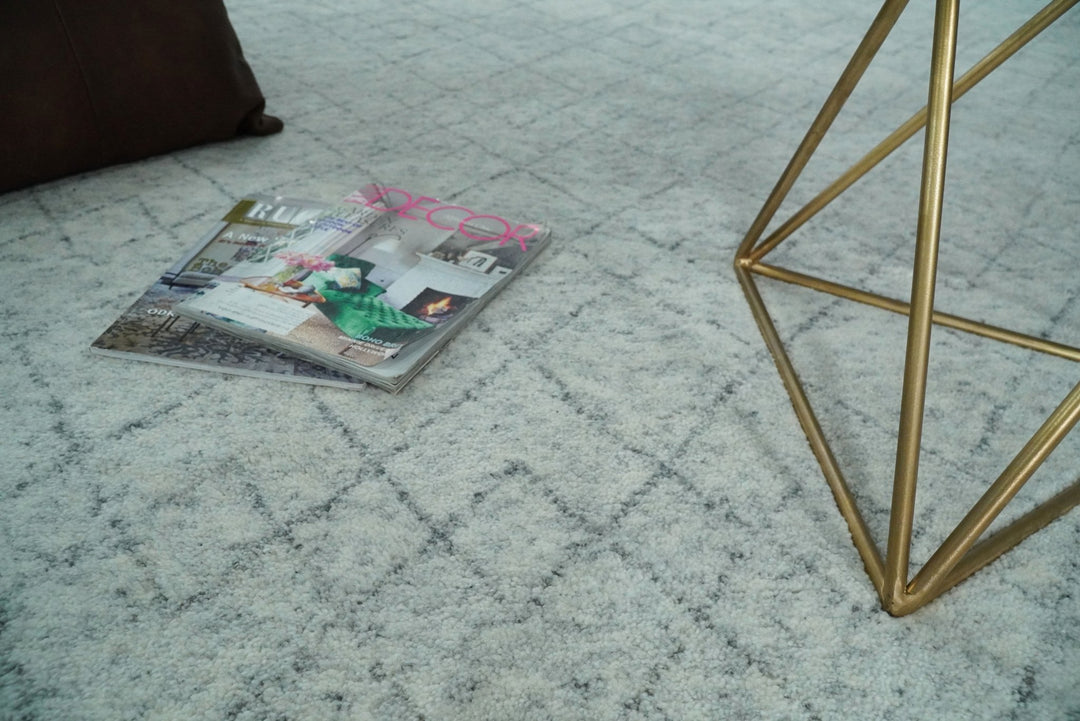 Silver and Gray Hand Woven 9x12 Trellis Moroccan Rug Made with Fine Wool | TRDCP101912 - The Rug Decor