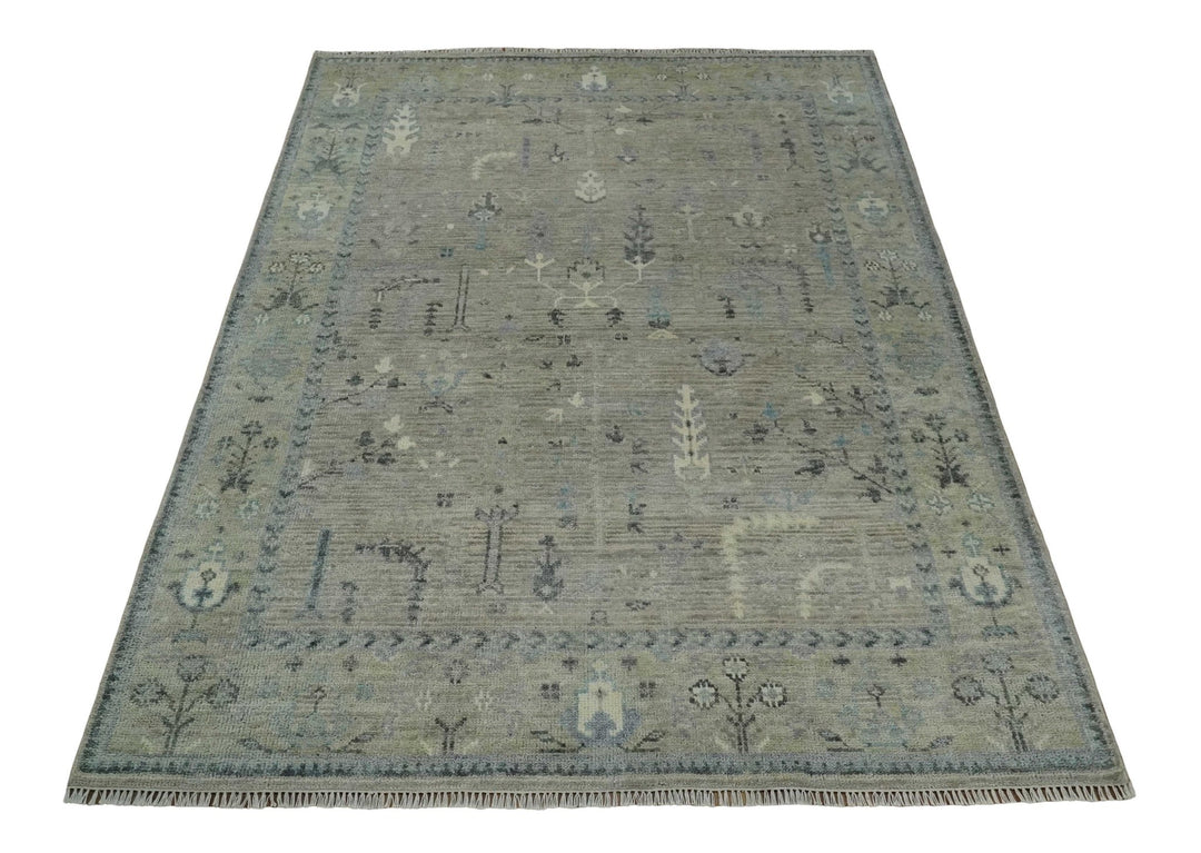 Silver and Olive 8x10 Antique Hand Knotted Turkish Design Area Rug - The Rug Decor