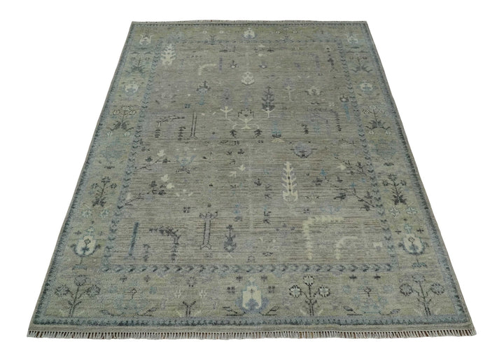 Silver and Olive 8x10 Antique Hand Knotted Turkish Design Area Rug - The Rug Decor