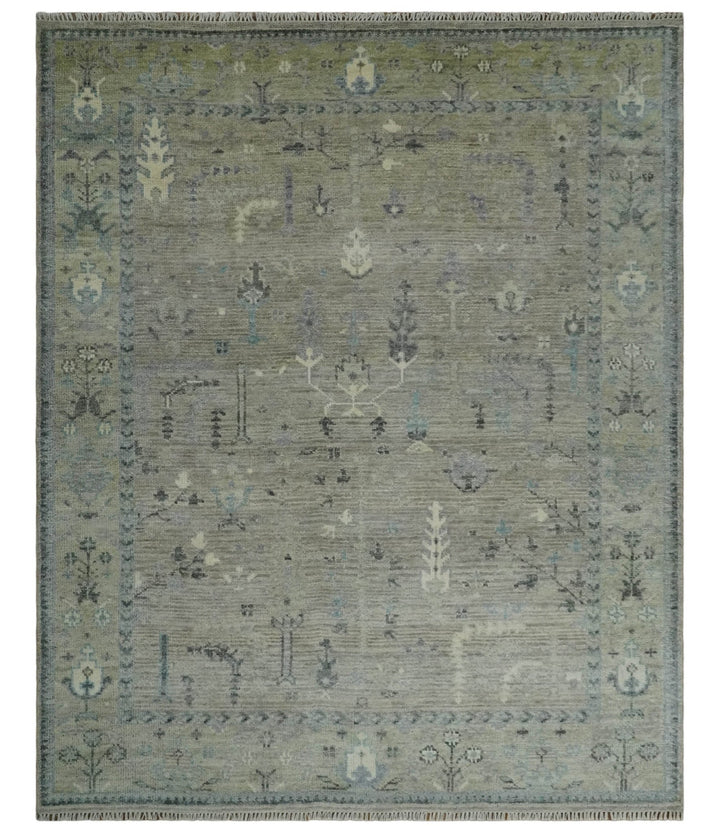 Silver and Olive 8x10 Antique Hand Knotted Turkish Design Area Rug - The Rug Decor